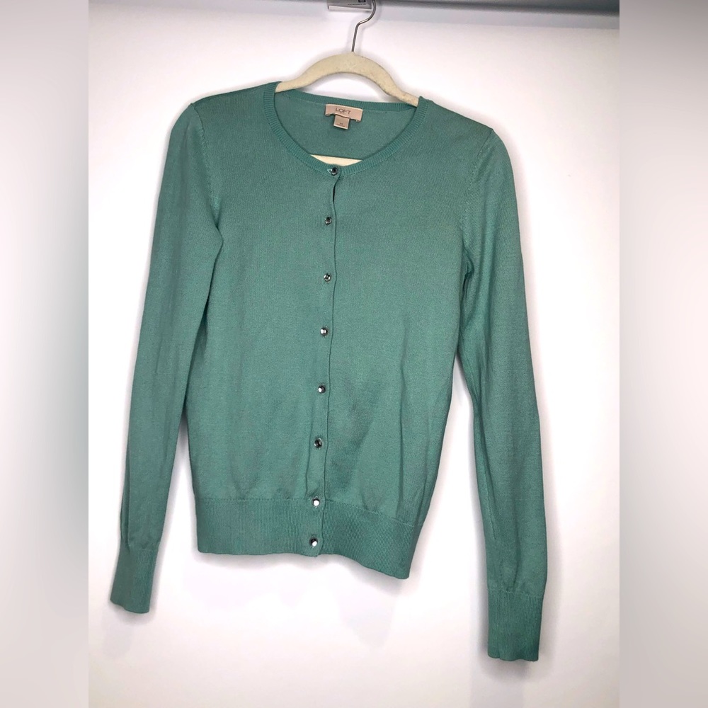 Lt Blue Cardigan with crystal buttons
